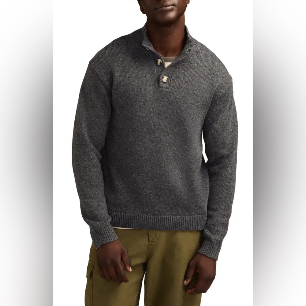 Lucky Brand Men's Charcoal Henley Crewneck Sweater